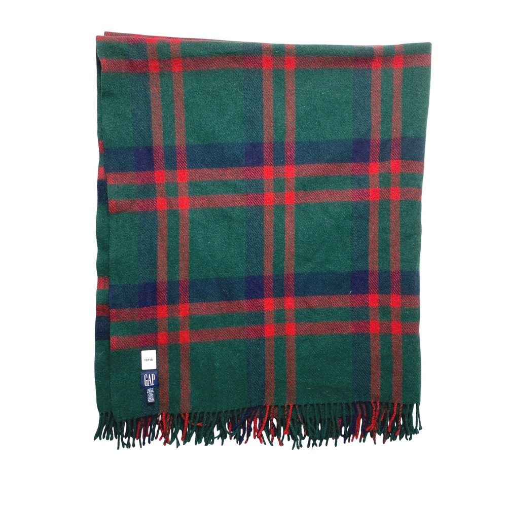 Vintage Gap Wool Throw Blanket Green Red Plaid Made in England Heritage 66x55